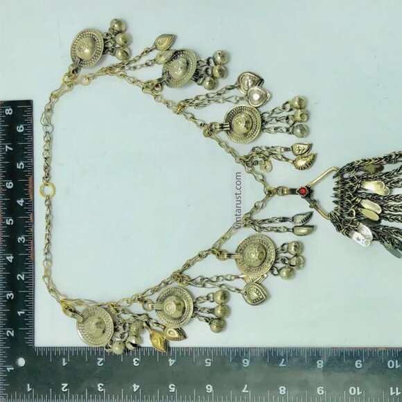 Ethnic Kuchi Tribal Necklace with Bells & Charms, Gypsy Choker Necklace - Picture 6 of 8